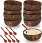Preview: 8 Kokosnussschalen aus Naturholz, 350 ml Kokosnussschalen mit 8 Holzlöffeln, polierte Kokosnussschale für veganen Bio-Salat, Milchshake, Obst und Desserts